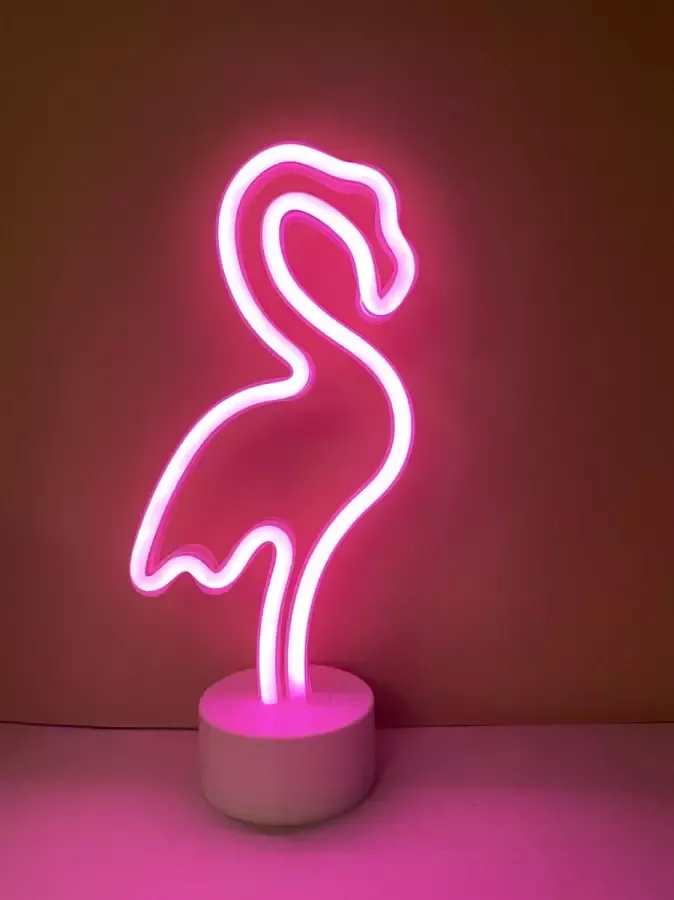 Impuls LED flamingo met neonlicht roze neon licht Op batterijen en USB hoogte 29.5 x 14.5 x 8.5 cm Tafellamp Nachtlamp Decoratieve verlichting Woonaccessoires