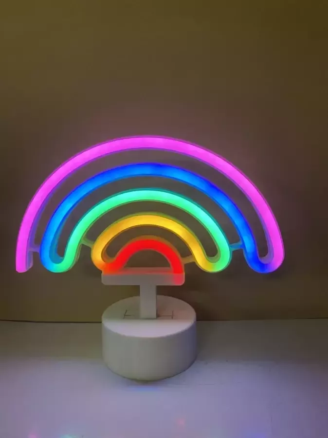 Impuls LED regenboog met neonlicht meerkleurig neon licht Op batterijen en USB hoogte 20 x 22.5 x 8.5 cm Tafellamp Nachtlamp Decoratieve verlichting Woonaccessoires