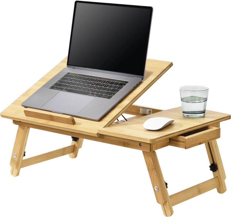 In And Outdoormatch Bamboe Laptoptafel Adrienne Bedtafel Tot 55x35x20-28 cm Standaard Verhoger Minimalistisch Design