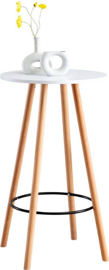 In And Outdoormatch Bartafel Marjorie Rond Natuurlijk Hout en Wit 107x60x60cm Opvallend Design