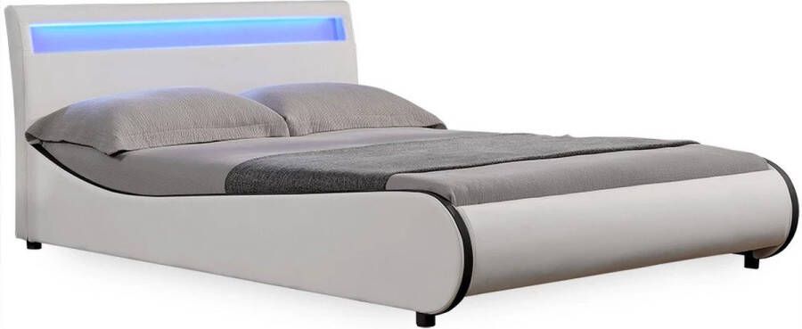 In And Outdoormatch Bed Ima LED Bedframe Kunstleer 140x200 cm Wit Modern design