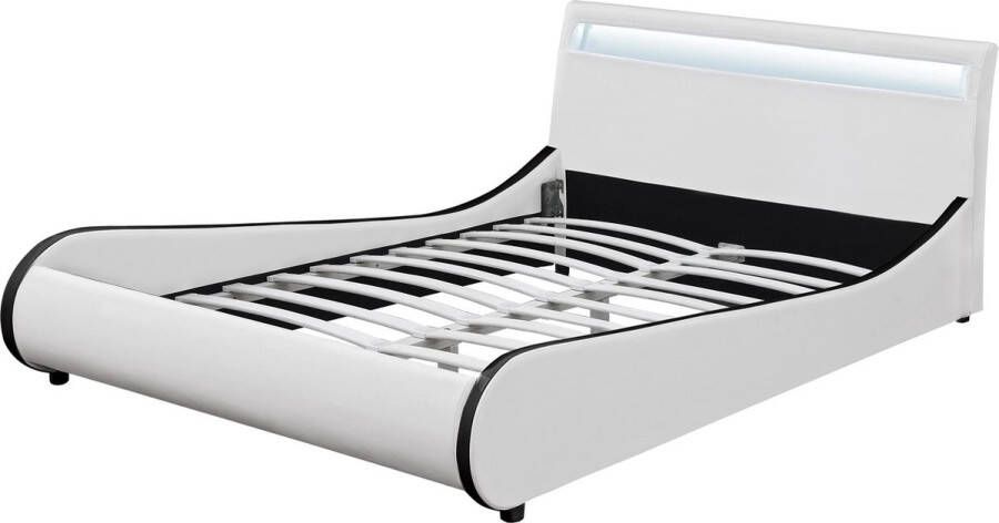 In And Outdoormatch Bed Luella LED Bedframe Kunstleer 180x200 cm Wit Modern design