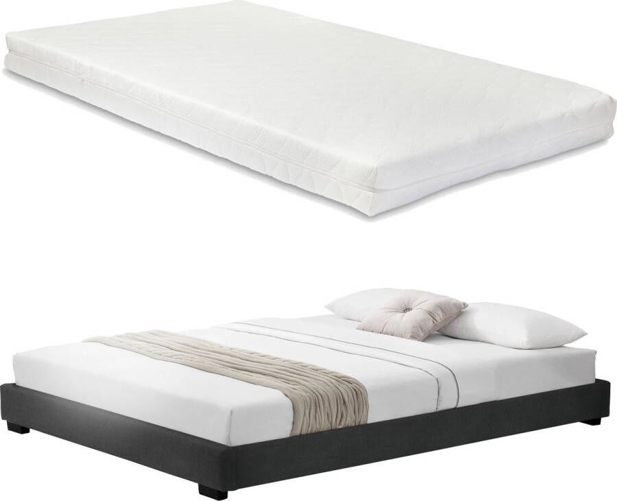 In And Outdoormatch Bedframe Carmel Modern kunstleer bedframe met matras 180x200 Zwart