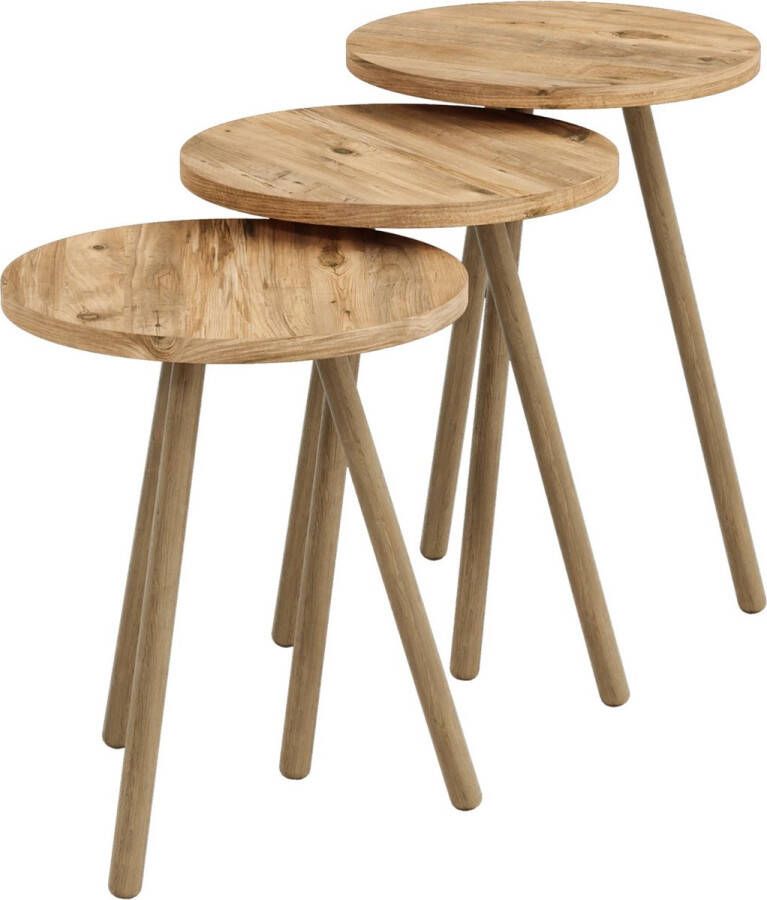 In And Outdoormatch Bijzettafel Amina Set van 3 Rond Houtkleurig Spaanplaat en Beuken Stijlvol Design - Foto 2