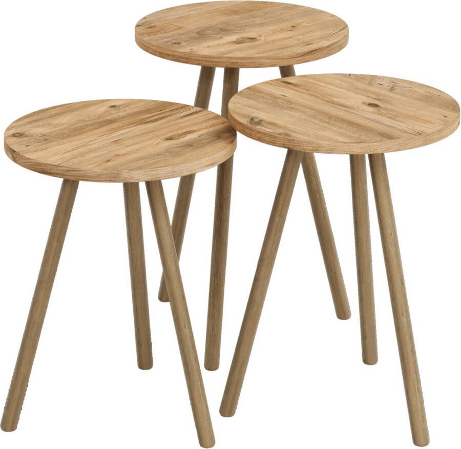 In And Outdoormatch Bijzettafel Amina Set van 3 Rond Houtkleurig Spaanplaat en Beuken Stijlvol Design