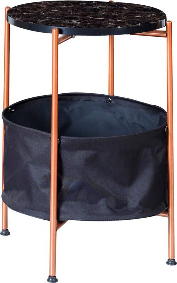 In And Outdoormatch Bijzettafel Catherine 59x47cm Bronskleurig en Marmer Zwart Metaal Spaanplaat en Stof Handige Opbergruimte Stijlvol Design