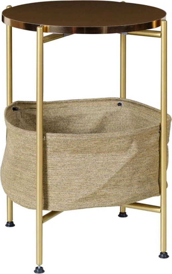 In And Outdoormatch Bijzettafel Demetrius 59x47cm Goudkleurig en Zandkleurig Metaal Spaanplaat en Stof Handige Opbergruimte Stijlvol Design