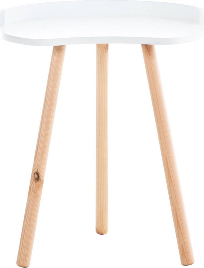 In And Outdoormatch Bijzettafel Jeroen Tafel 54x45x49cm Minimalistisch Design Wit en Natuurlijk Hout