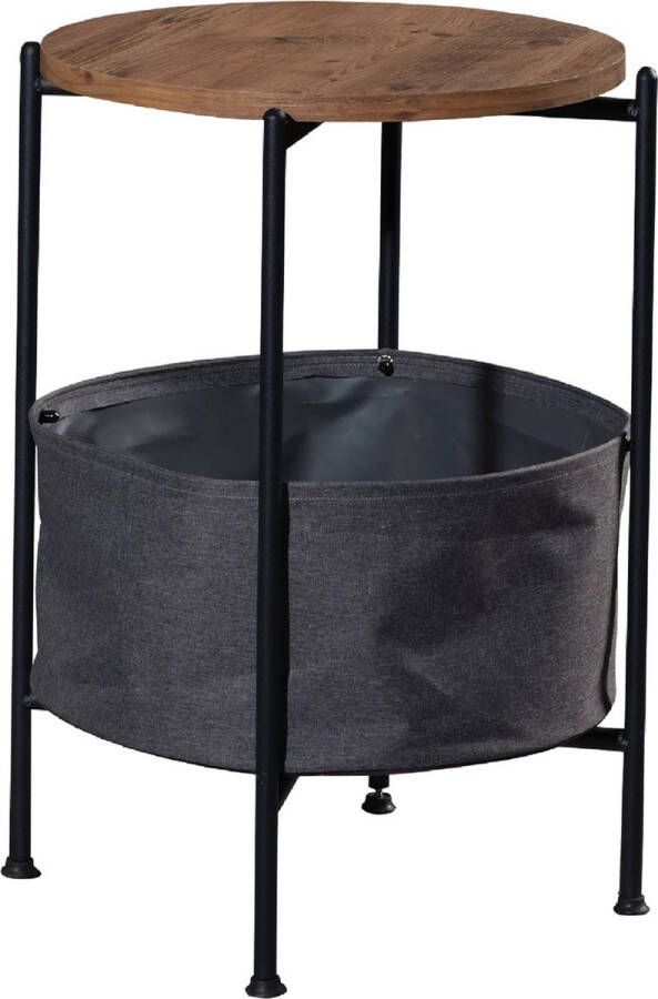 In And Outdoormatch Bijzettafel Krystel 59x47cm Zwart en Walnootkleurig Spaanplaat Metaal en Stof Handige Opbergruimte Stijlvol Design