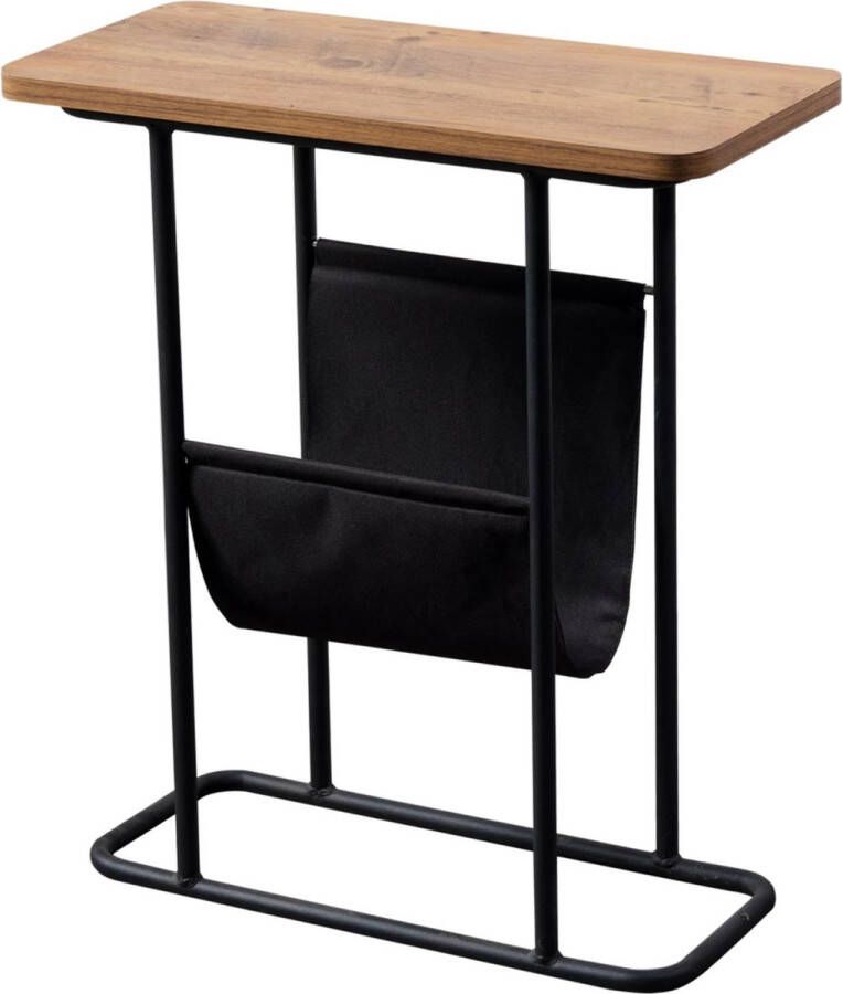 In And Outdoormatch Bijzettafel Ted 64x55x24cm Zwart en Walnoot kleurig Spaanplaat Metaal en Stof Stijlvol Design