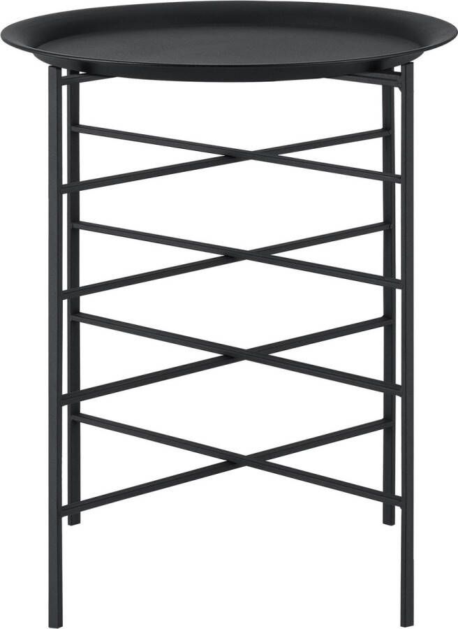 In And Outdoormatch Bijzettafel Zack 40xØ52 cm Met Afneembaar Tafelblad Metaal Stijlvol Design Zwart