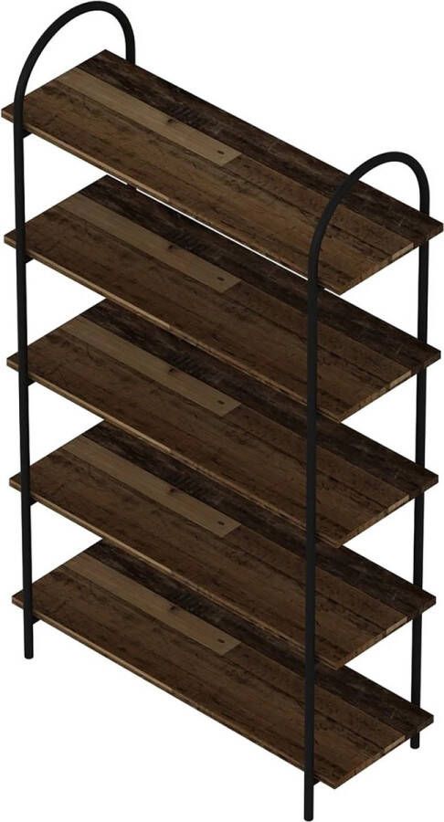 In And Outdoormatch Boekenkast Plank Coleman 150x90x34 cm Zwart en Houtkleurig Spaanplaat en Metaal Modern Design - Foto 2