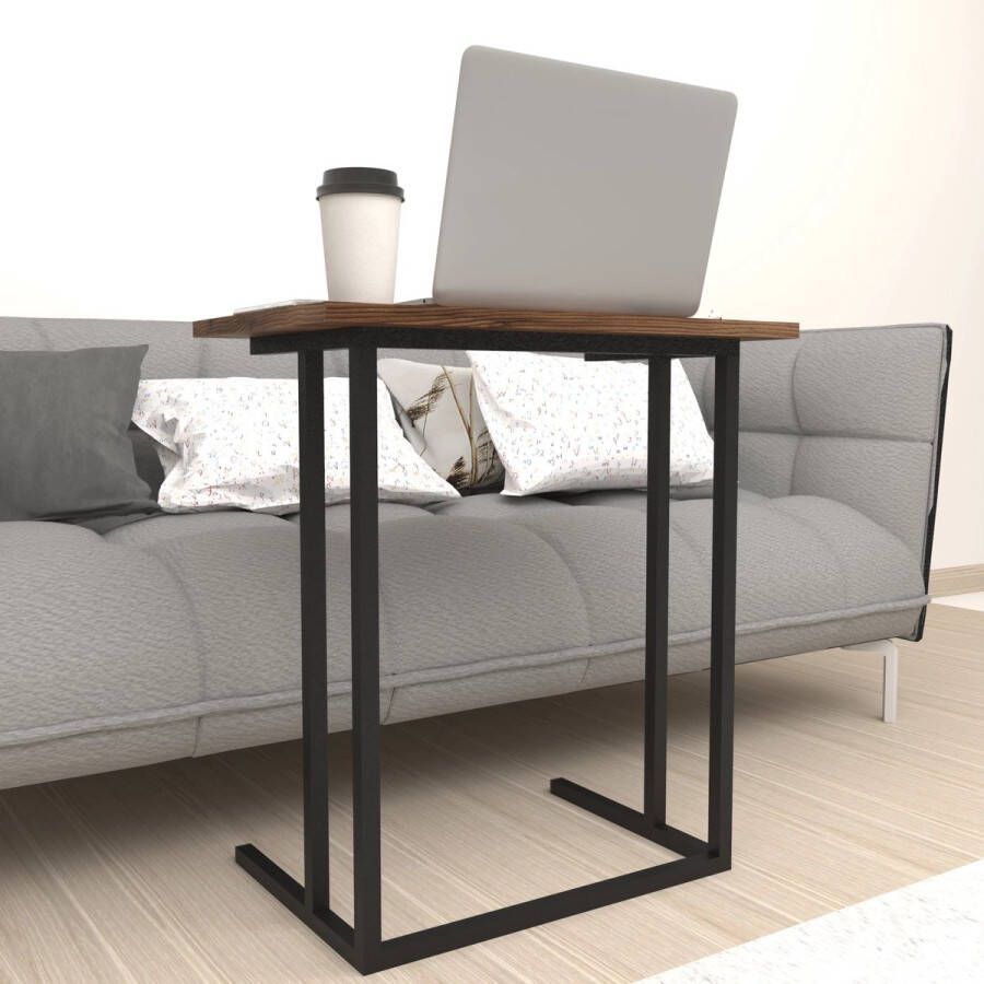 In And Outdoormatch Bureau Ali Laptoptafel 65 5x60x35 5 cm Eiken Antiek en Zwart Spaanplaat en Metaal Modern Design - Foto 2