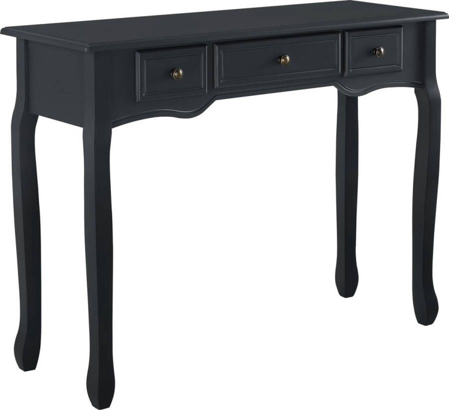 In And Outdoormatch Consoletafel Loyal Bijzettafel Met 3 Laden 100x35x78 cm Zwart Modern Design
