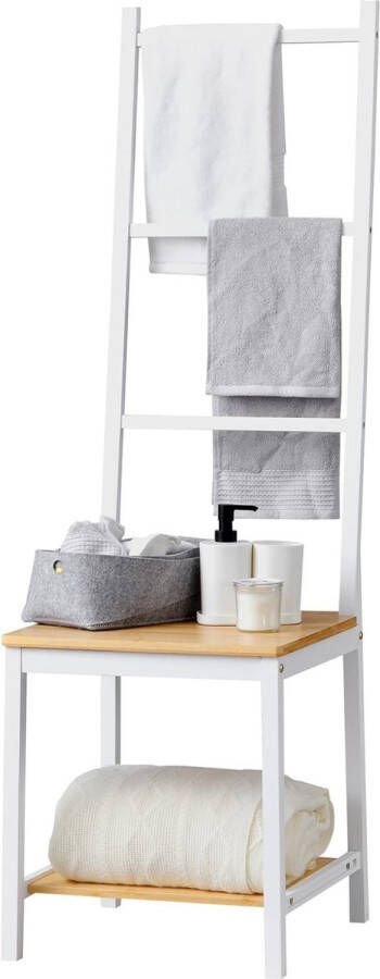 In And Outdoormatch Dressboy Garrett Bamboe 133x40x42 cm Wit en Houtkleurig Eco-vriendelijk materiaal Stijlvolle uitstraling