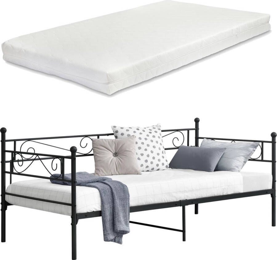 In And Outdoormatch Eenpersoons Slaapbank Meri Met Matras 90x200 cm Zwart Vintage Design