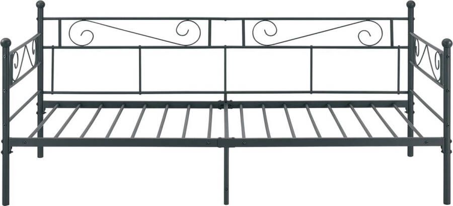 In And Outdoormatch Eenpersoonsslaapbank Deri 3-zitsbank 90x200 cm Zwart Vintage Design Metalen bedframe - Foto 2