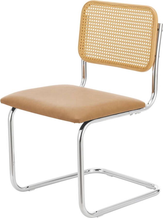 In And Outdoormatch Eetkamerstoel Jacky Set van 2 Kunstlederen Zitting Gestoffeerde Zitting Bruin en Chroom 83x50x54cm Eetkamerstoel Eenvoudige Montage