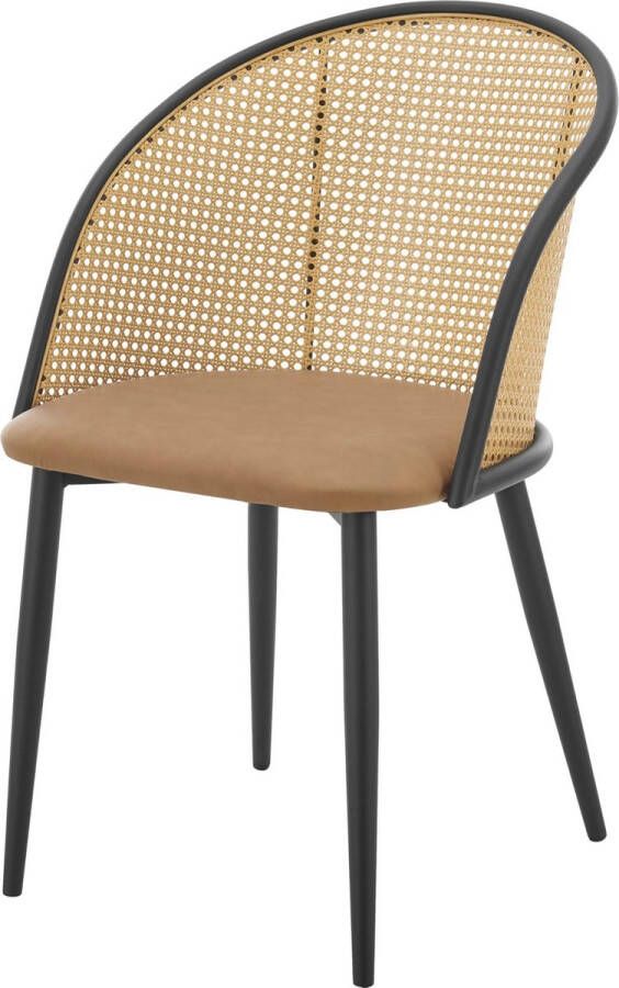 In And Outdoormatch Eetkamerstoel Masons Set van 2 Bruin en Zwart 82x56x55cm Met Rugleuning Eenvoudige Montage Kunstlederen Zitting Gestoffeerde Zitting