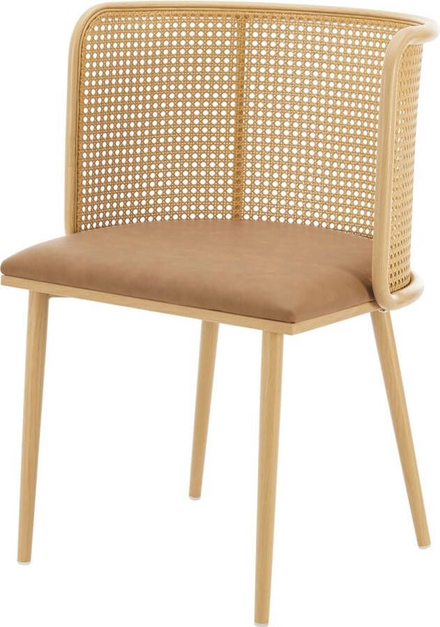 In And Outdoormatch Eetkamerstoel Rex Set van 2 Bruin en Houtkleurig 75x52x49cm Met Rugleuning Gestoffeerde Zitting Kunstlederen Zitting Stijlvol Design