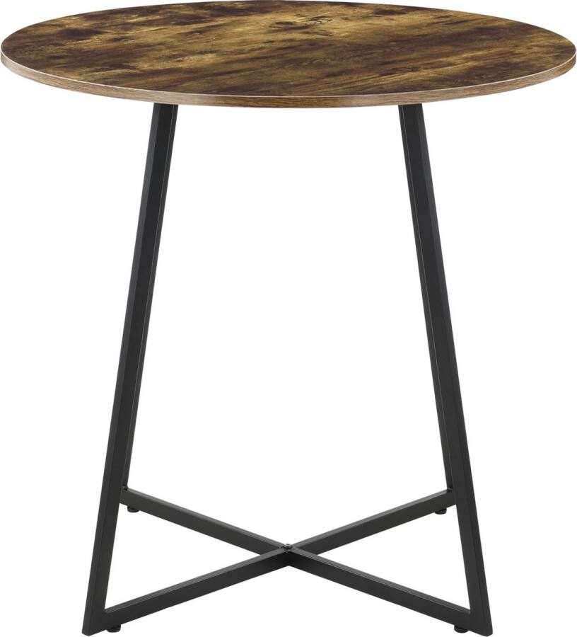 In And Outdoormatch Eettafel Lauryn Rond 78x80 cm Zwart en Houtkleurig MDF en Staal Modern Design