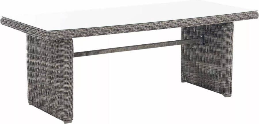 In And Outdoormatch Glastafel Sabina Tuintafel rotan wicker Eettafel Buitentafel Salontafel Grijs 199cm
