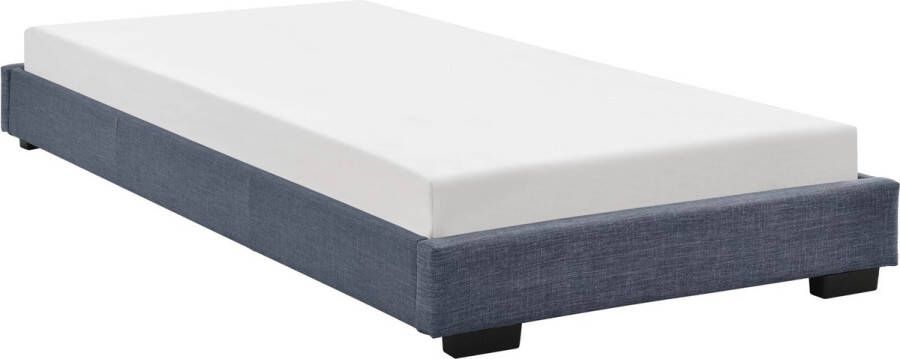 In And Outdoormatch Houten Bed Amiya Laag Linnen Met bedbodem 90x200 cm Donkergrijs Klassiek Design