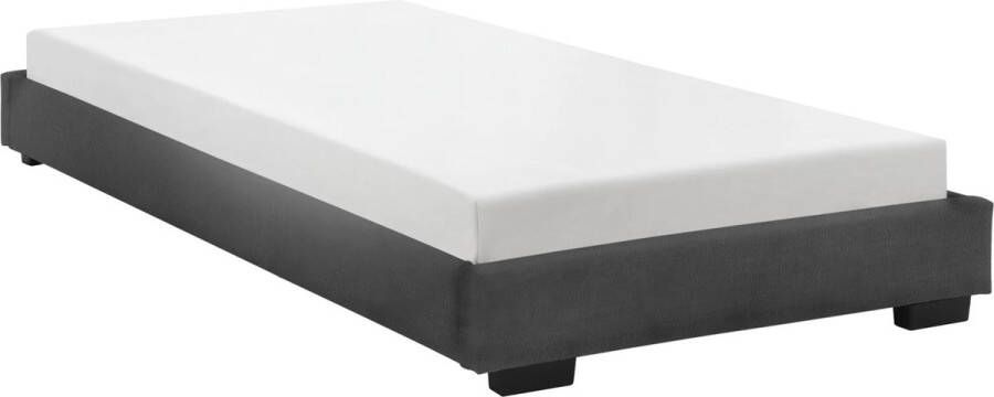 In And Outdoormatch Houten bed Shaina Laag Imitatieleer Met bedbodem 90x200 cm Zwart Klassiek design