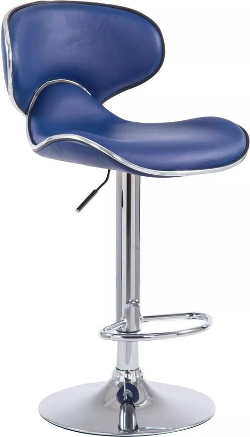 In And Outdoormatch Barkruk Clarabelle Blauw Zilver Chroom Industrieel Design Rugleuning Voetensteun Imitatieleer Gestoffeerde Zitting