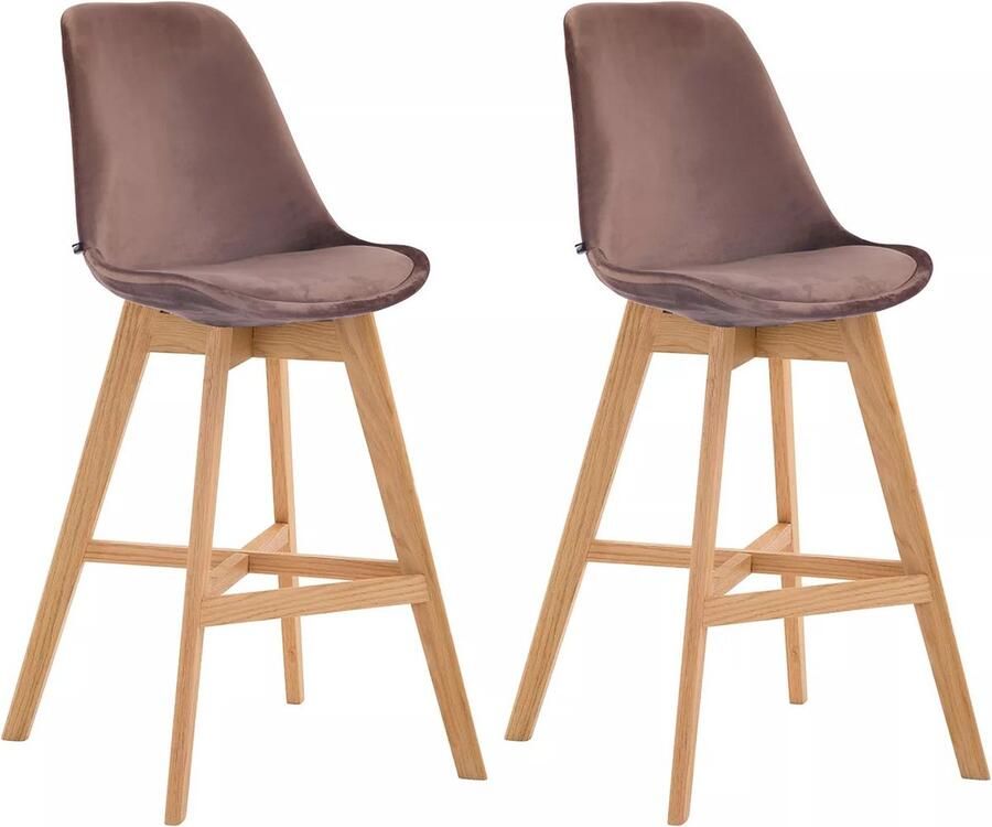 In And Outdoormatch Barkruk Fenton Khalil Bruin Fluweel Eikenhout Modern Design Rugleuning Voor Keuken en Bar Gestoffeerde Zitting