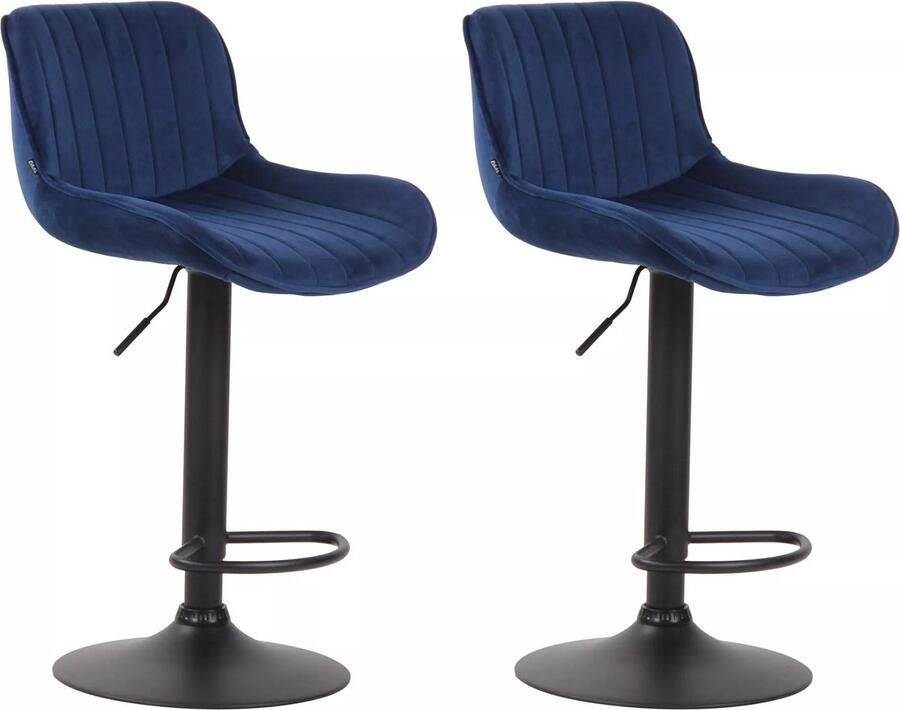 In And Outdoormatch Barkruk Gabriel Blauw zwart Zithoogte 60-82 cm Set van 2 In hoogte verstelbaar Voor keuken en bar Met rugleuning Ergonomische barstoelen