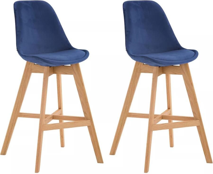 In And Outdoormatch Barkruk Gijs Nelda Blauw Fluweel Eikenhout Modern Design Rugleuning Voor Keuken en Bar Gestoffeerde Zitting