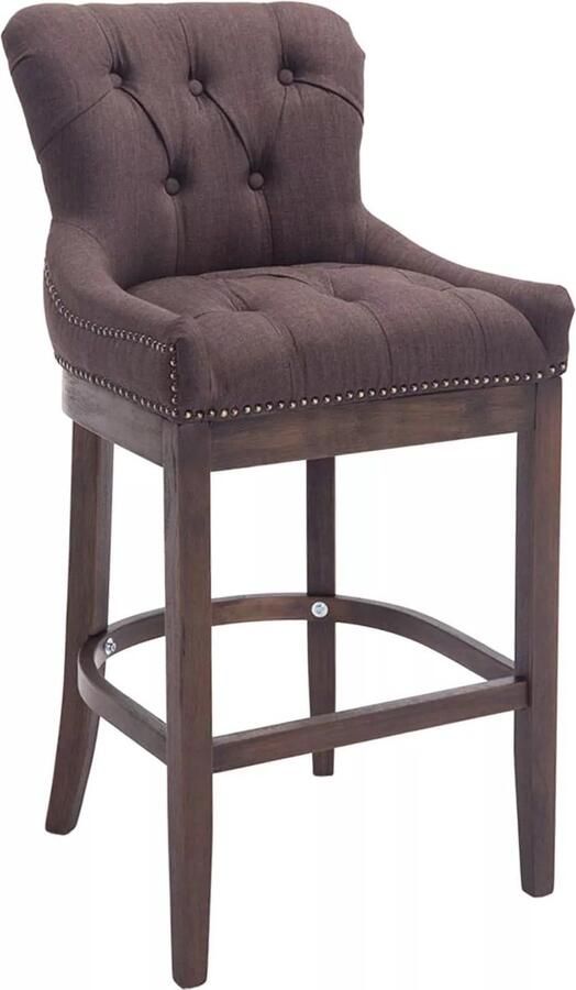 In And Outdoormatch Barkruk Gussie chesterfield stijl wit antiek bruin houten antieke poten zithoogte 74 cm met rugleuning en voetensteun voorzien van messing spijkers deluxe