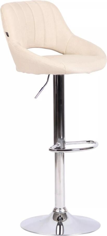 In And Outdoormatch Barkruk Hipo Crème chroom Bethel Stof Zithoogte 60-81cm Ergonomische barstoelen In hoogte verstelbaar Set van 1 Met rugleuning Voor keuken en bar