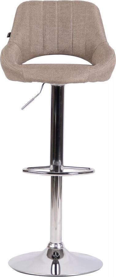 In And Outdoormatch Barkruk Hipo Taupe chroom Lesly Stof Zithoogte 60-81cm Ergonomische barstoelen In hoogte verstelbaar Set van 1 Met rugleuning Voor keuken en bar