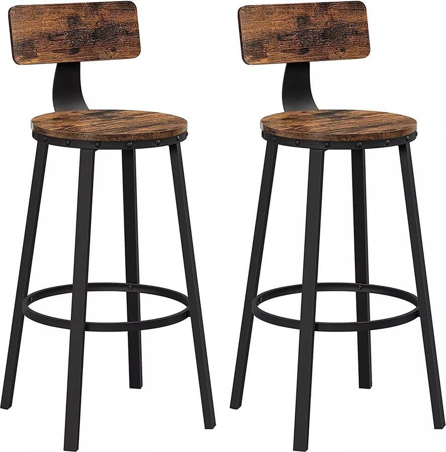 In And Outdoormatch Barkruk Kendra Industrieel Barkrukken met rugleuning Zwart Set van 2 54x54x73cm