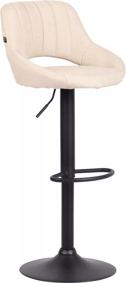 In And Outdoormatch Barkruk Miza Crème zwart Stof 60-81cm zithoogte Ergonomische barstoelen In hoogte verstelbaar Set van 1 Met rugleuning Voor keuken en bar