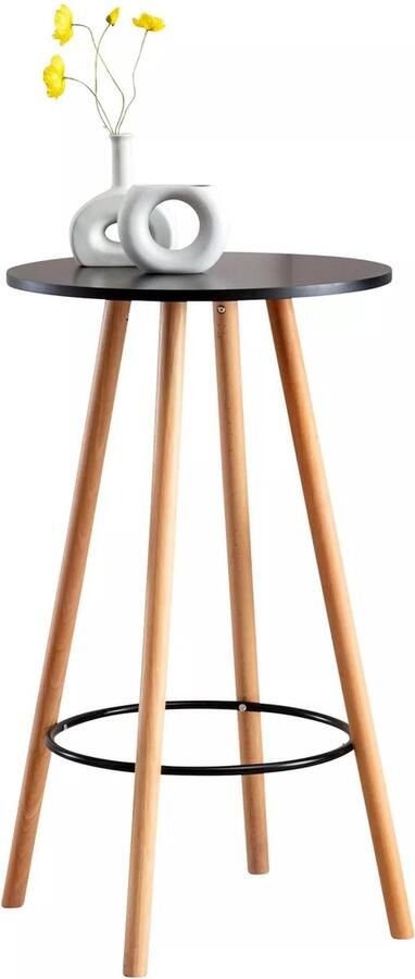 In And Outdoormatch Bartafel Jennie Rond Bartafel voor Binnen & Buiten Hout Feesttafel Zwart 60x60x107cm