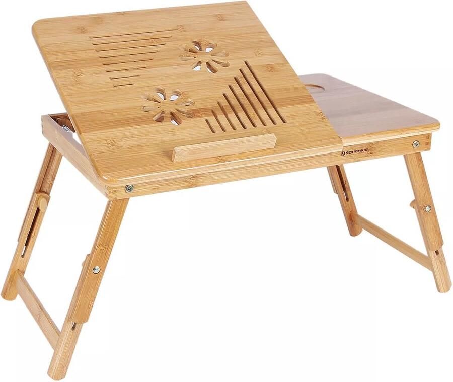 In And Outdoormatch Bedtafel Cara Laptoptafel kussen Tafeltje voor op bed Ontbijttafeltje Verstelbaar Schoottafel Bamboe
