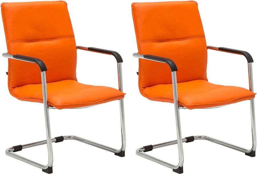 In And Outdoormatch Bezoekersstoel Alberta Oranje Set van 2 Bezoekersstoel Kunstleer Hoge kwaliteit bekleding Moderne stijlstoel Stijlvolle bezoekersstoel