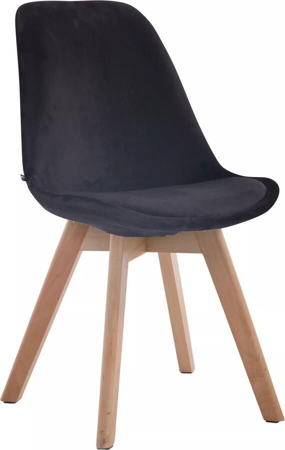 In And Outdoormatch Bezoekersstoel Brandt Eetkamerstoel Zwart velours Bruine poten Set van 1 Zithoogte 48 cm Deluxe