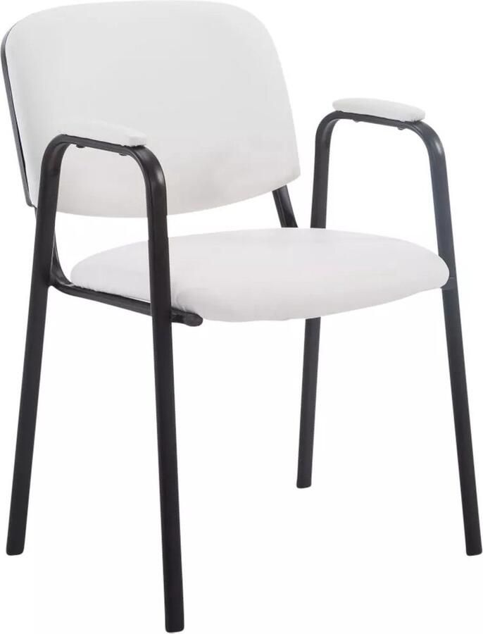 In And Outdoormatch Bezoekersstoel Eetkamerstoel Cecilia Wit Kunstleer zwart frame comfortabel modern design set van 1 Zithoogte 47 cm Deluxe