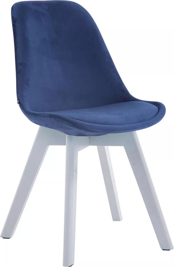 In And Outdoormatch Bezoekersstoel Jaylin Eetkamerstoel Blauw velours Witte poten Set van 1 Zithoogte 48 cm Deluxe