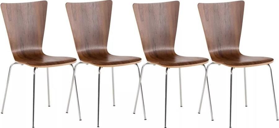 In And Outdoormatch bezoekersstoelen Leonel Donkerbruin hout stapelbaar Set van 4 Zithoogte 45 cm modern design