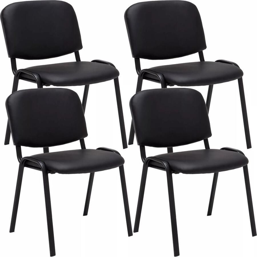 In And Outdoormatch Bezoekersstoelen Sidney Zwart Set van 4 Imitatie Leder Metaal Mat Zwart 53x53x83cm Stapelbaar Gestoffeerde Zitting