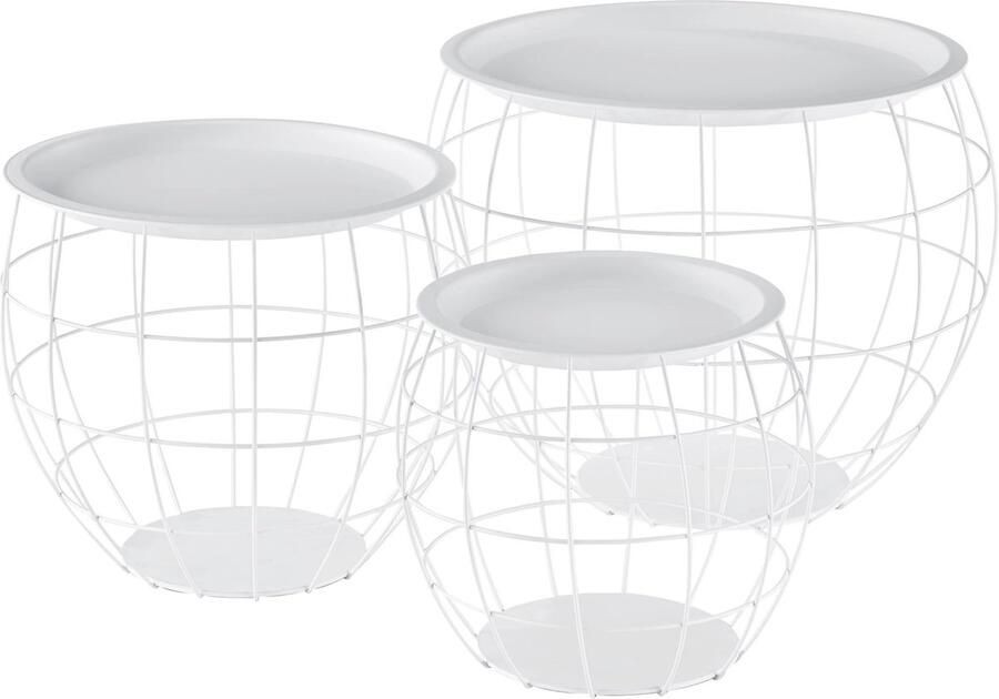 In And Outdoormatch Bijzettafel Kendall Met afneembaar tafelblad MDF Metaal Set van 3 Wit Modern design