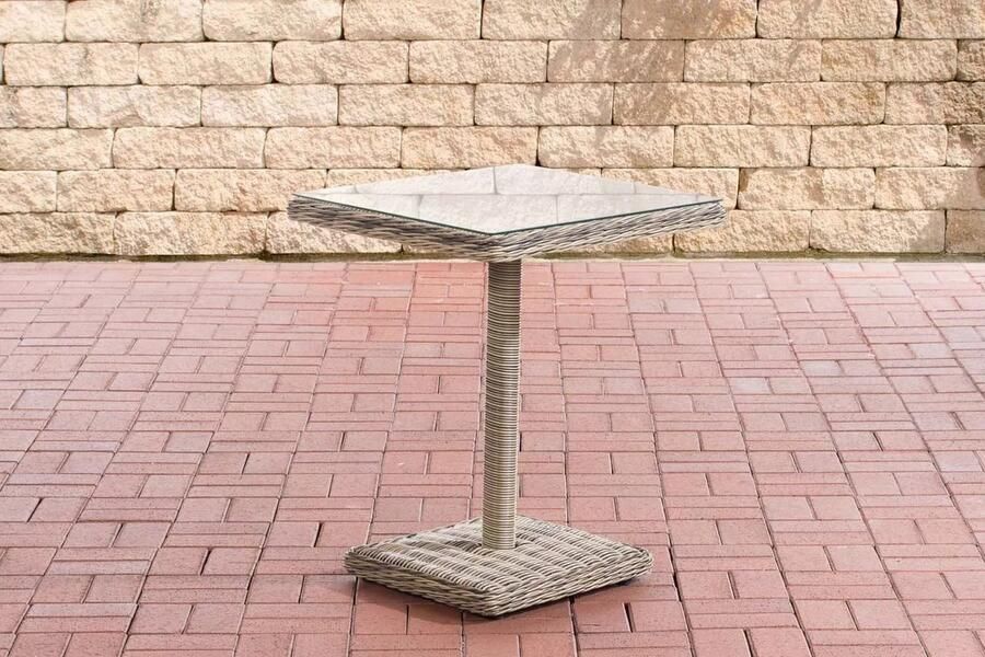 In And Outdoormatch Bijzettafel Madonna Glastafel Tuintafel rotan wicker Beige Salontafel 59x59x73cm