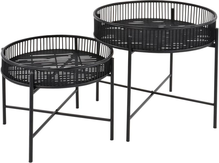 In And Outdoormatch Bijzettafel Zwart Set van 2 Bamboe Ø49 & Ø60 cm