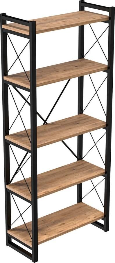 In And Outdoormatch Boekenkast Jinny Metaal en Spaanplaat 180x65x30 Favian-kleurig