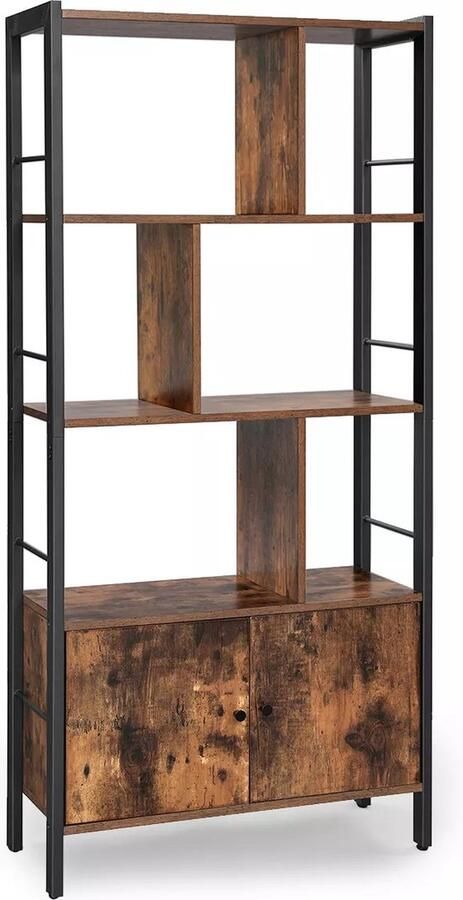 In And Outdoormatch Boekenkast Maurice Industrieel 4 planken Bruin Boekenplank Woonkamer slaapkamer en kinderkamer Hout MDF